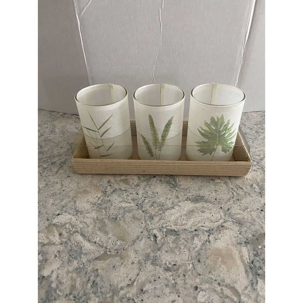 Simple Botanical (3) Votive Glass Candle Holders